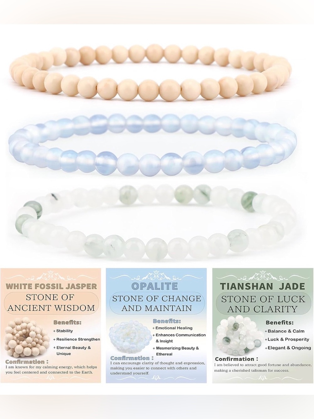 4mm Jasper Opalite Jade Beaded Stretch Bracelets